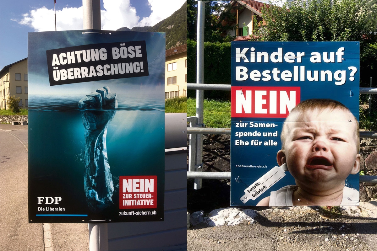 Plakat der Partei »FDP Die Liberalen« und des Komitees »Nein zur Ehe für alle«