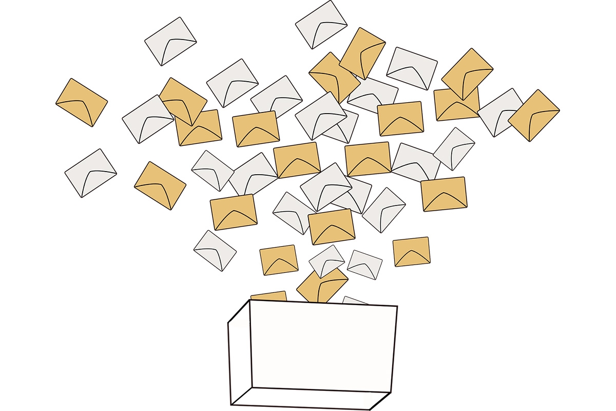 Illustration: Briefe fliegen in eine Wahlurne