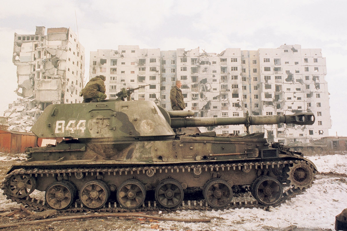 Ein russischer Panzer im zweiten Tschetschenien-Krieg, Februar 2000