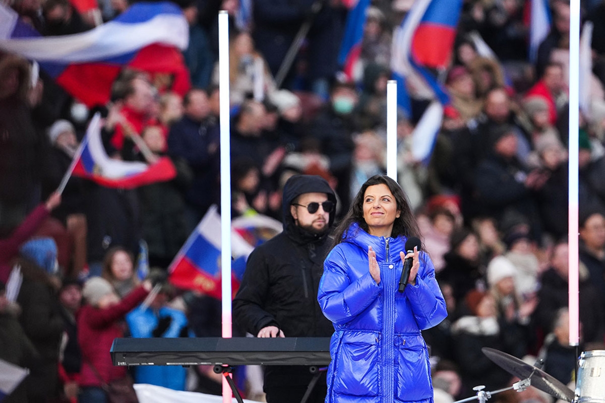 Margarita Simonjan, bei einer Feier zum achtjährigen Jubiläum der Annexion der Krim in Moskau