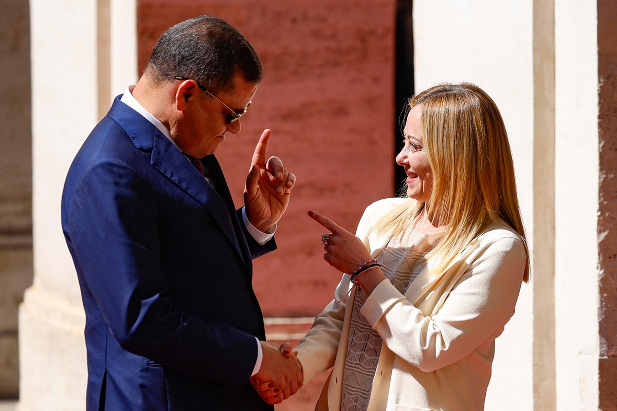 Abdul Hamid Dbeiba (l.) und Italiens Regierungschefin Giorgia Meloni