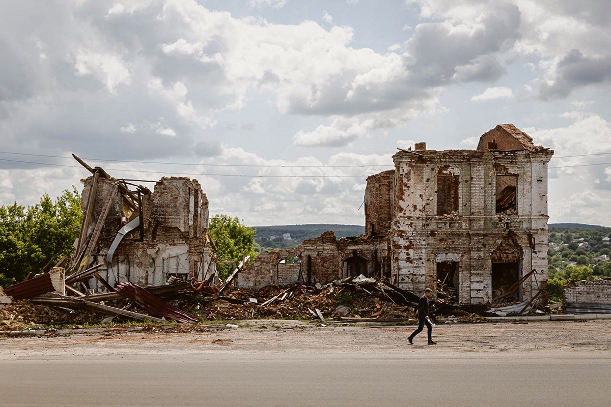Ruine im Stadtzentrum von Kupjansk