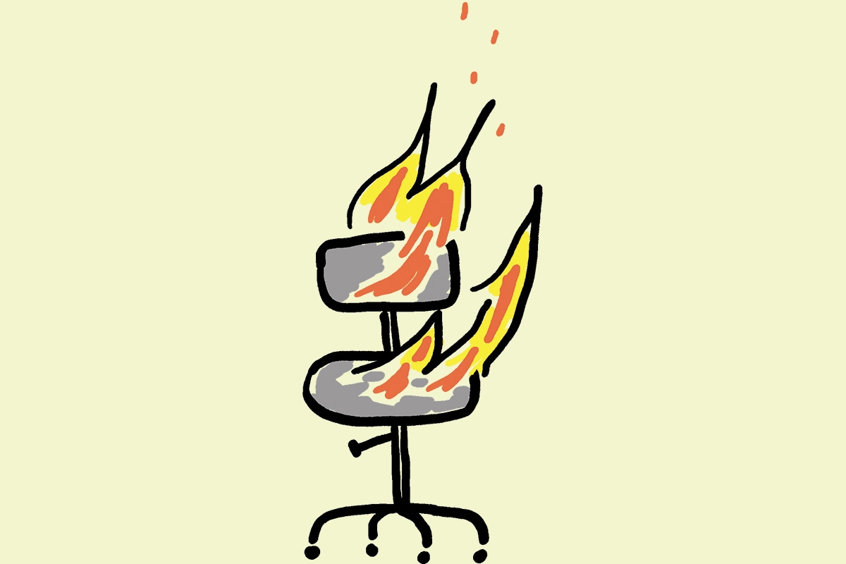 Illustration: Brennender Bürostuhl