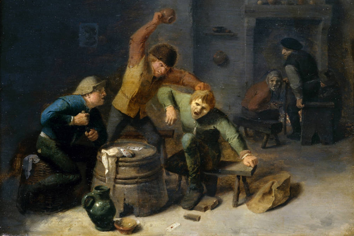 Und was, wenn die Unterdrückten lieber einander bekämpfen als die Mächtigen? Adriaen ­Brouwers »Bauernrauferei beim Kartenspiel«, 1633