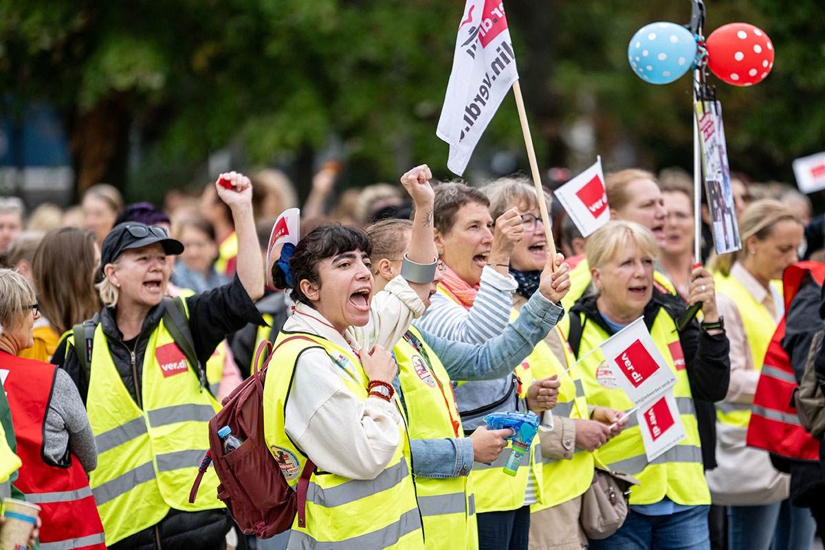 Kampf für einen Entlastungstarifvertrag. Kita-Warnstreik von Verdi-Mitgliedern im September 