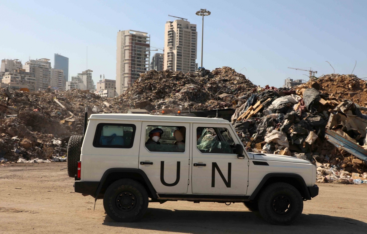 UN-Fahrzeug im Hafen von Beirut