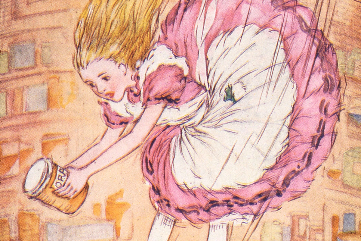 Alice fallend im Kaninchenloch