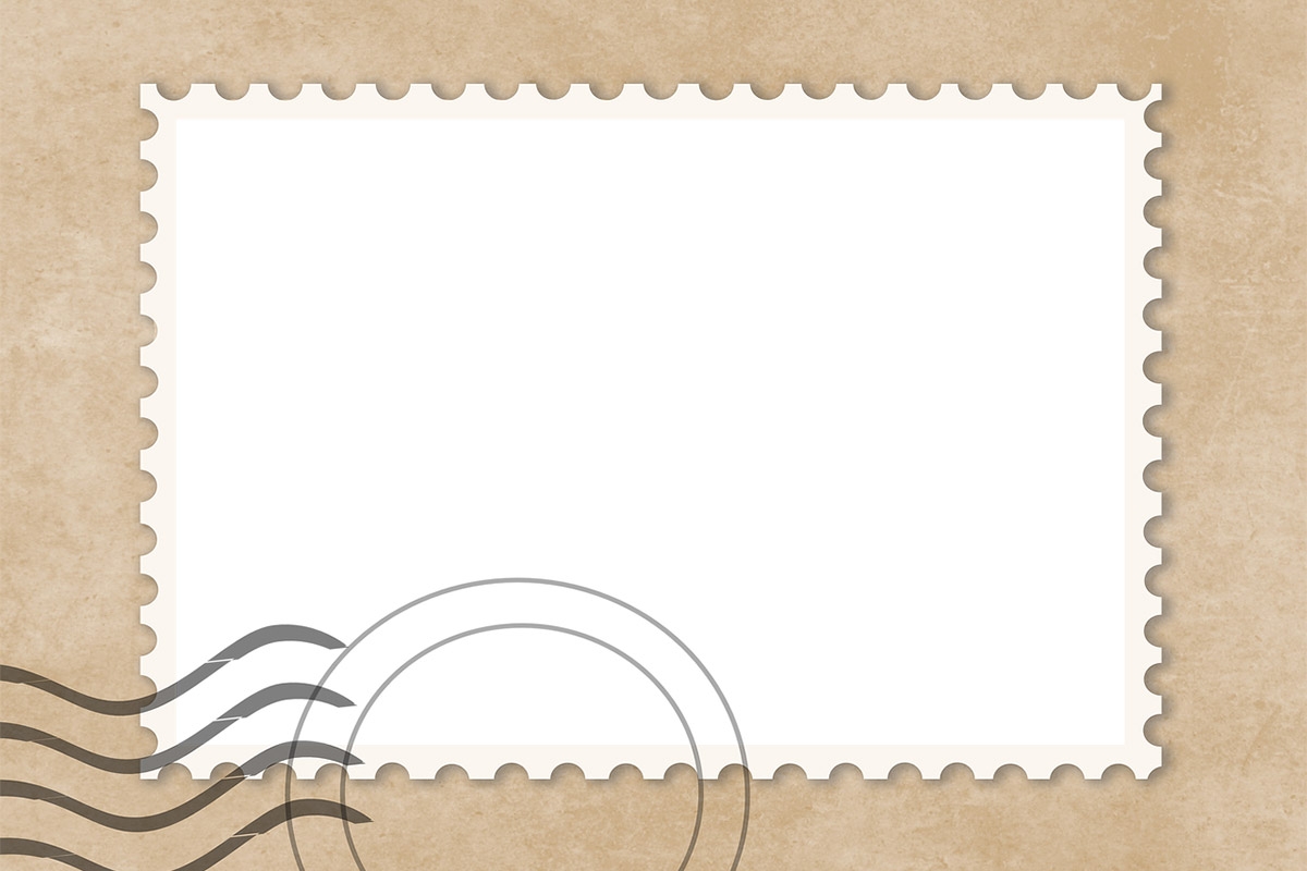 Illustration weiße Briefmarke mit Poststempel