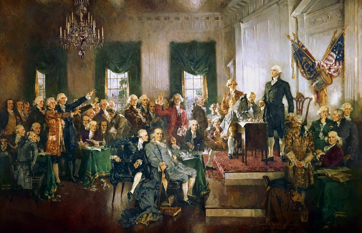 »Scene at the Signing of the Constitution of the United States«. Gemälde von Howard Chandler Christy (1873–1952)