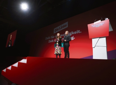 Die Vorsitzenden der Linkspartei, Martin Schirdewan und Janine Wissler, beim Parteitag im November