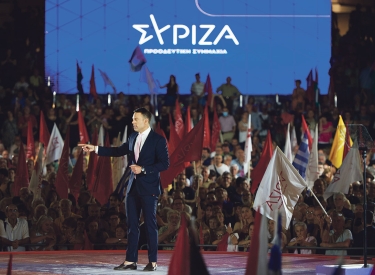 Da war er noch guter Dinge. Stefanos Kasselakis spricht vor den Europawahlen zu Syriza-Anhängern, 6. Juni