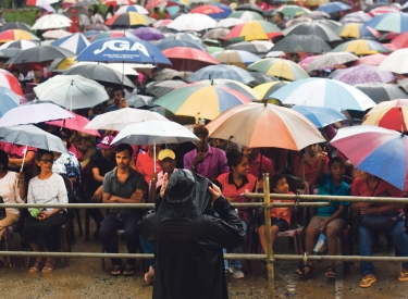 Die Aussichten für den linken Kandidaten Anura Dissanayake haben sich eingetrübt. Wahlkampfveranstaltung seiner Partei NPP nahe Colombo, 1. September