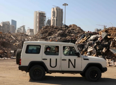 UN-Fahrzeug im Hafen von Beirut