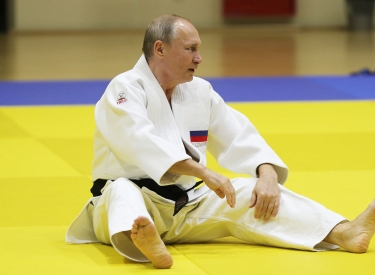 Judoka Wladimir Putin bei einem Training mit der russischen Nationalmannschaft in Sotschi