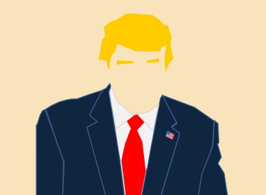 Eine Zeichnung von Donald Trump ohne Gesicht