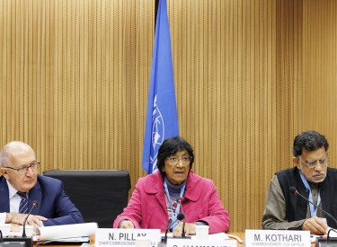 Chris Sidoti, Navi Pillay und Miloon Kothari (v.l.) am 20. März in Genf